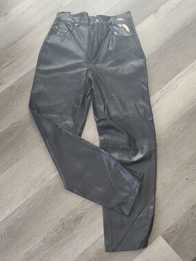 Vintage High-Waist Black Leather Jeans Size Us 12